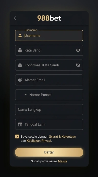 Tampilan halaman daftar 988bet