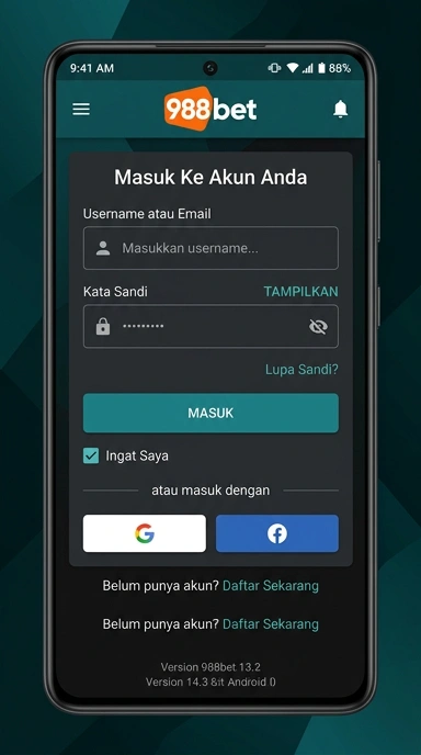 Tampilan halaman login 988bet