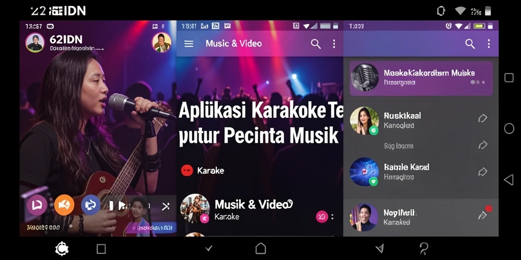 Antarmuka aplikasi 62IDN dengan fitur Karaoke yang menarik.